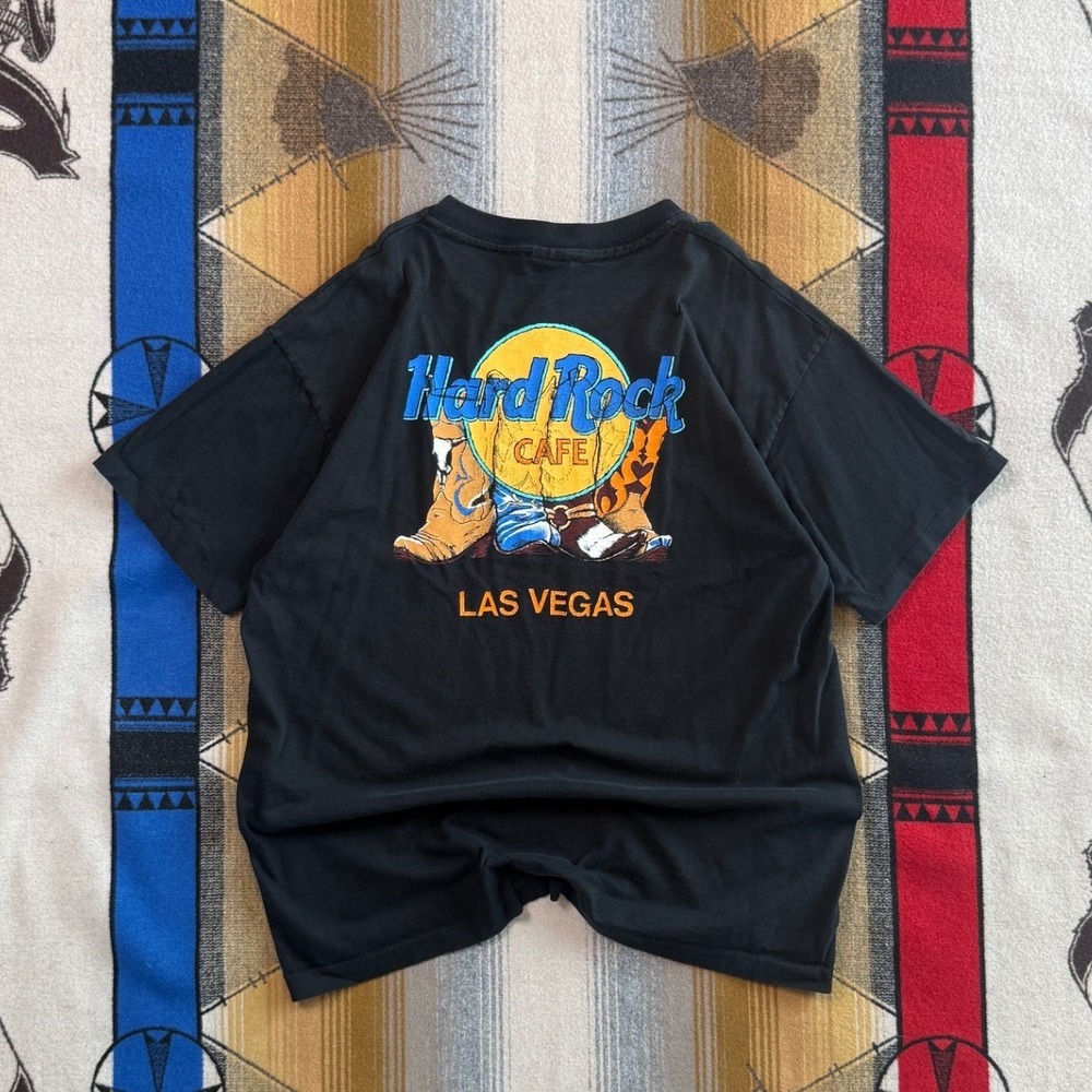 Vintage Hard Rock Cafe Las Vegas T-Shirt Mens XL Black Cowboy Boots Made in USA